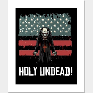 Scary Halloween Zombie Priest Preacher Happy 4th Usa American Flag July Fourth Posters and Art